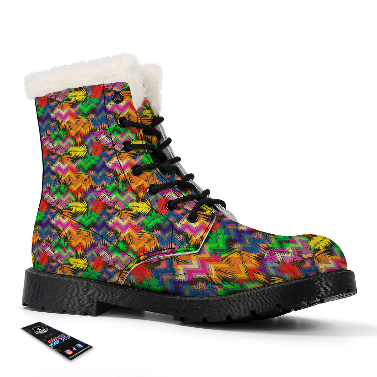 Psychedelic Zigzag Tropical Print Pattern Winter Boots-grizzshop