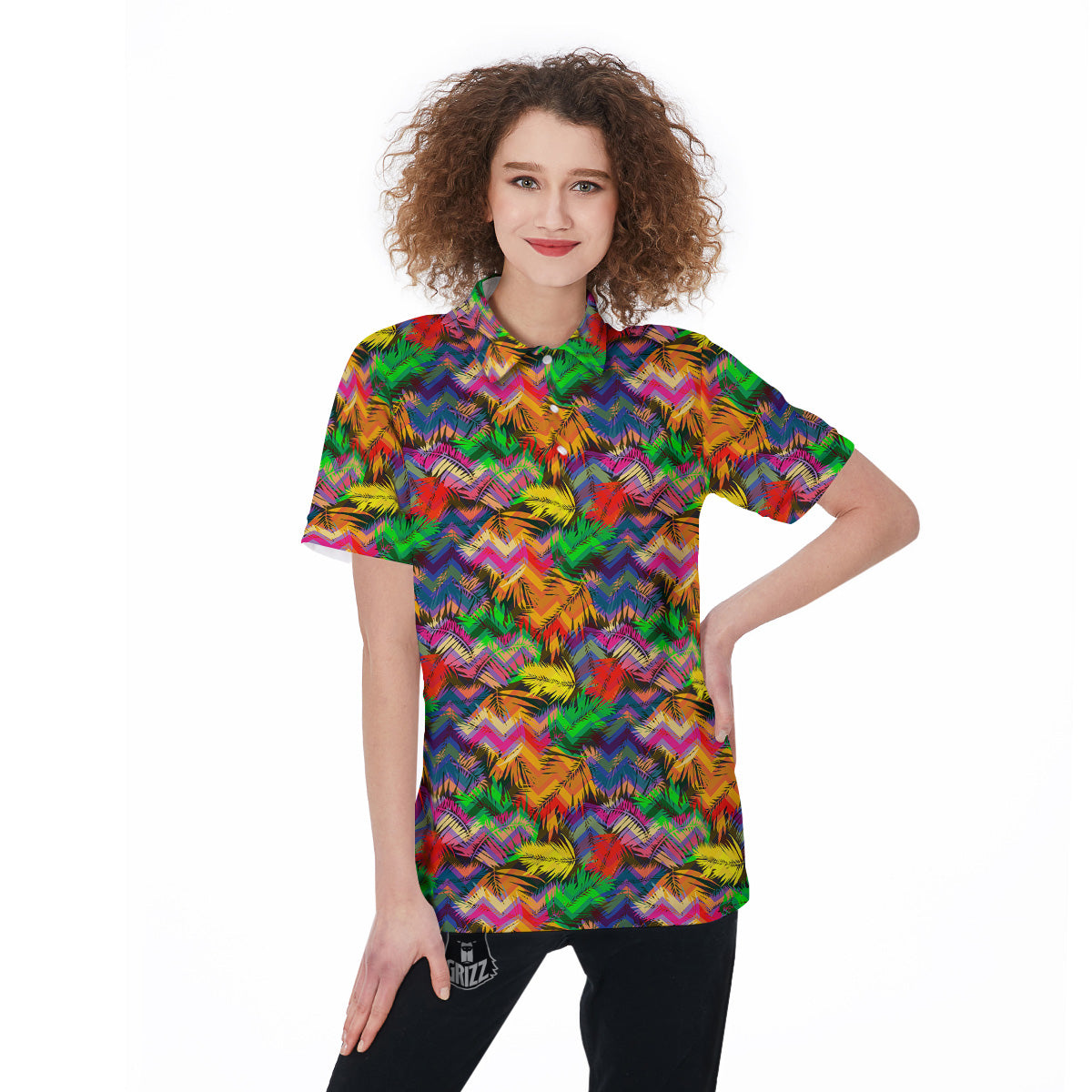 Psychedelic Zigzag Tropical Print Pattern Women's Golf Shirts-grizzshop