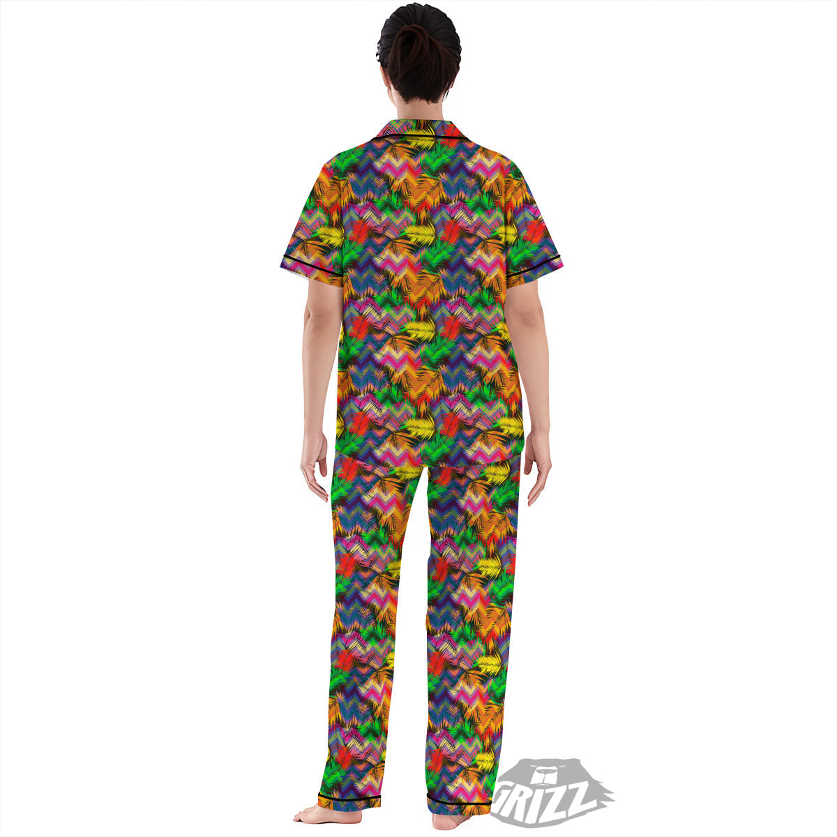 Psychedelic Zigzag Tropical Print Pattern Women's Pajamas Set-grizzshop