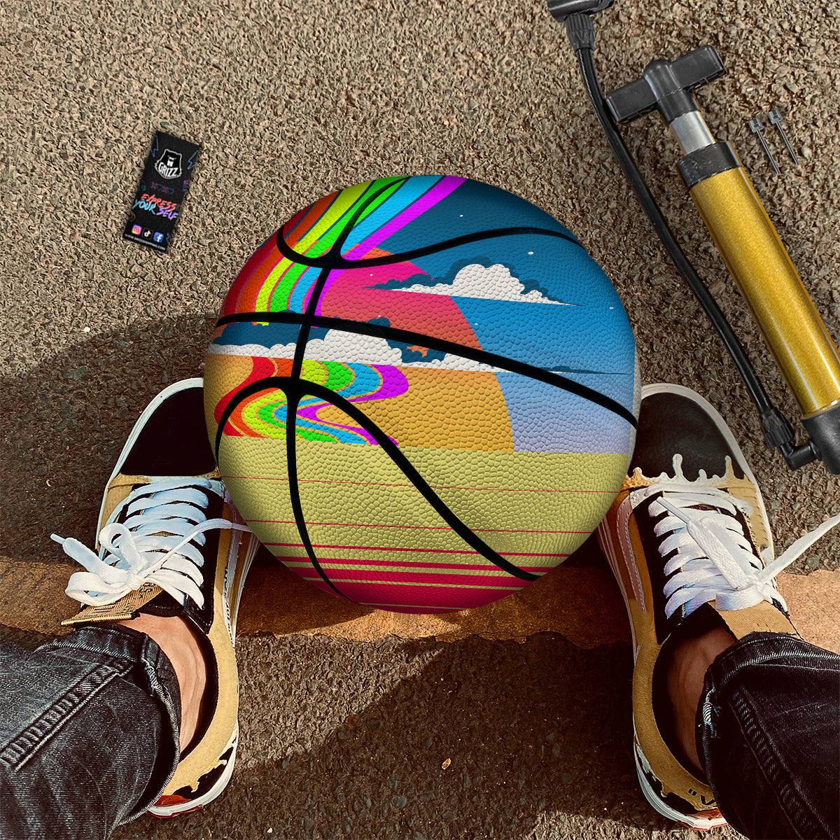 Psychedelic And Gradient Sky Rainbow Print Basketball