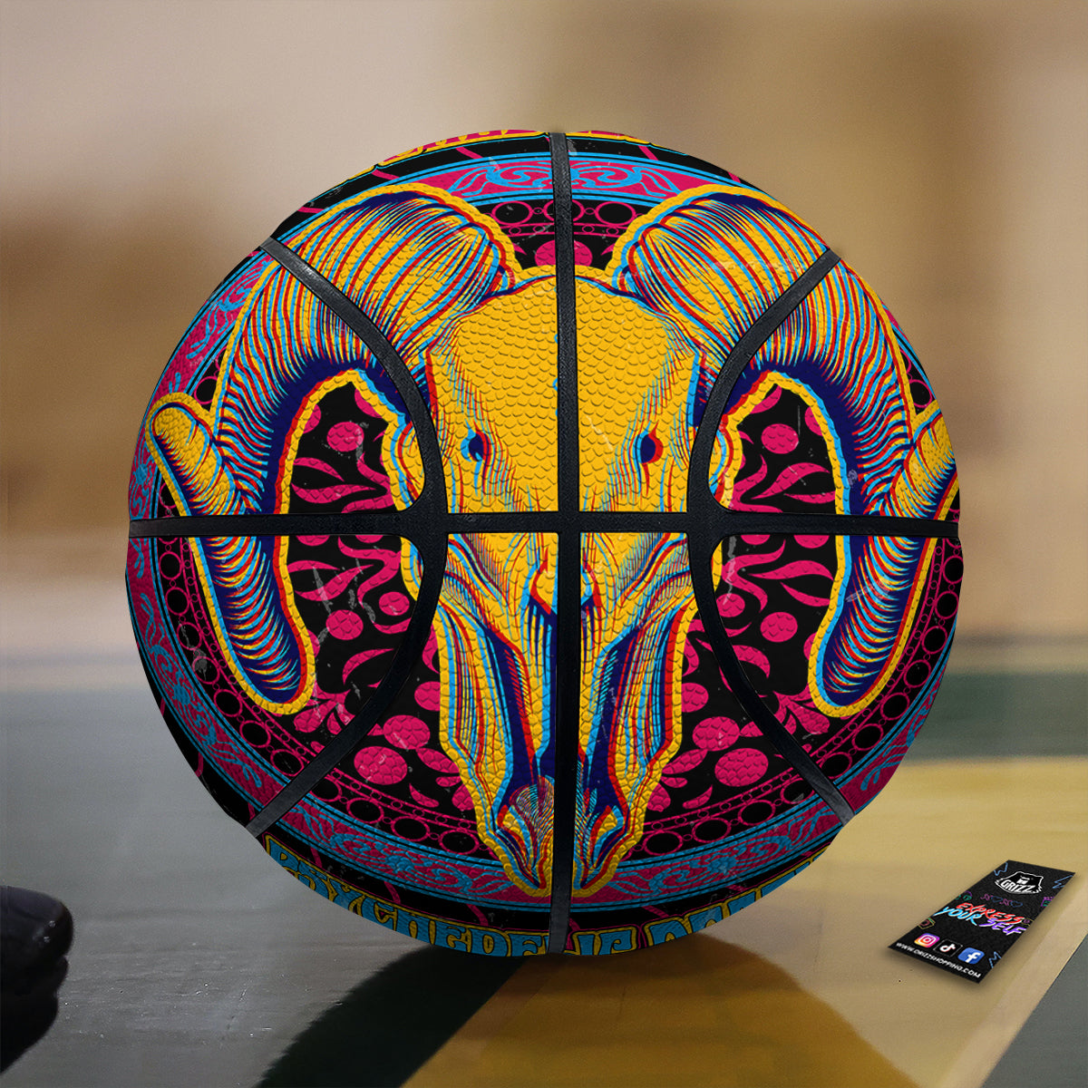 Psychedelic And Ram Skull Print Basketball