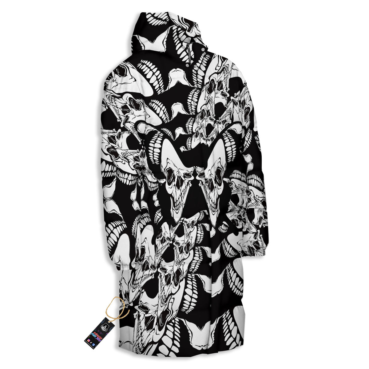 Psychedelic Black And White Skull Print Long Down Jacket