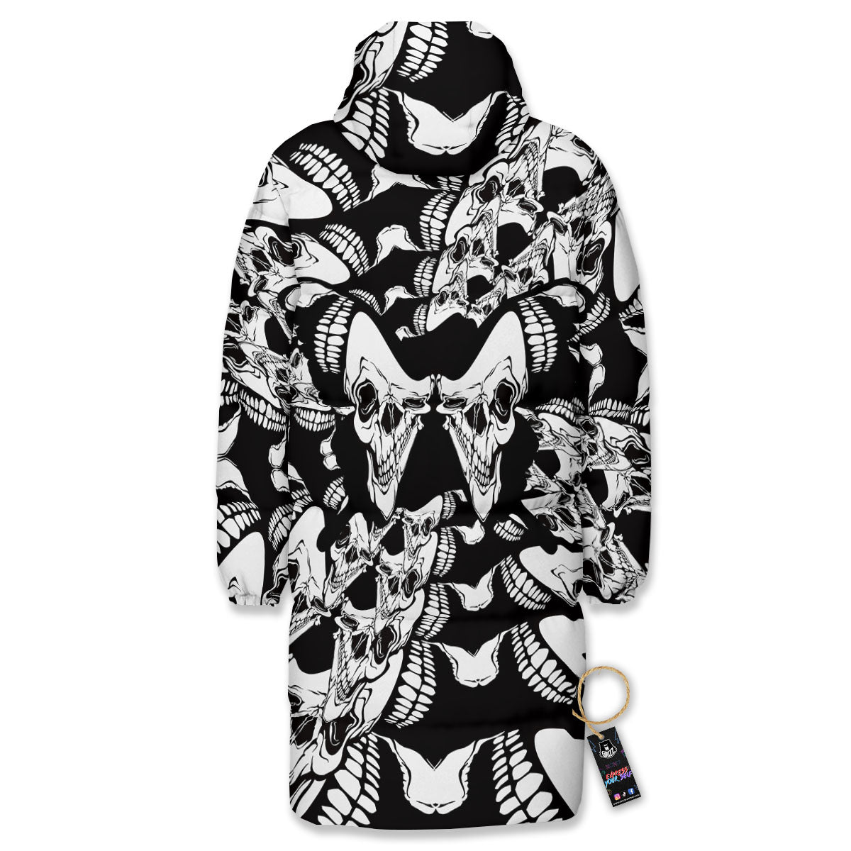 Psychedelic Black And White Skull Print Long Down Jacket