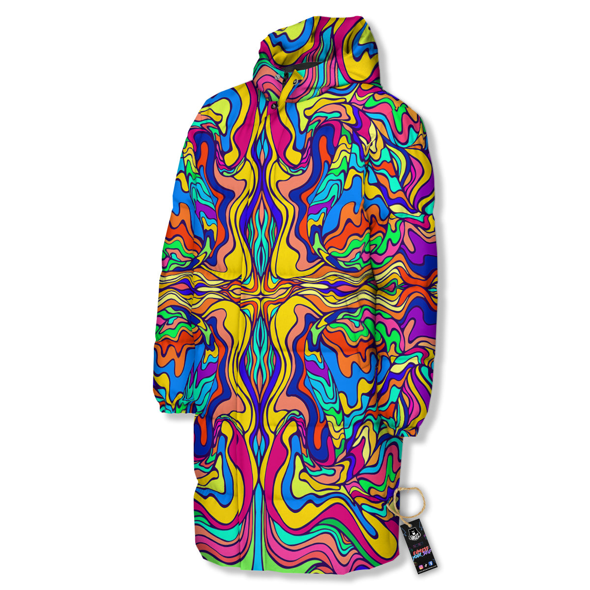 Psychedelic Colorful Fractal Mirror Print Long Down Jacket