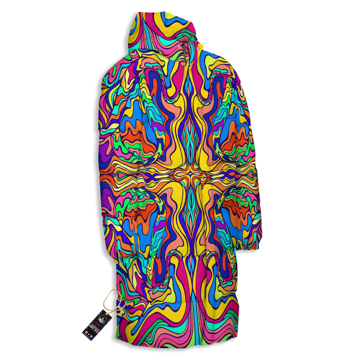 Psychedelic Colorful Fractal Mirror Print Long Down Jacket