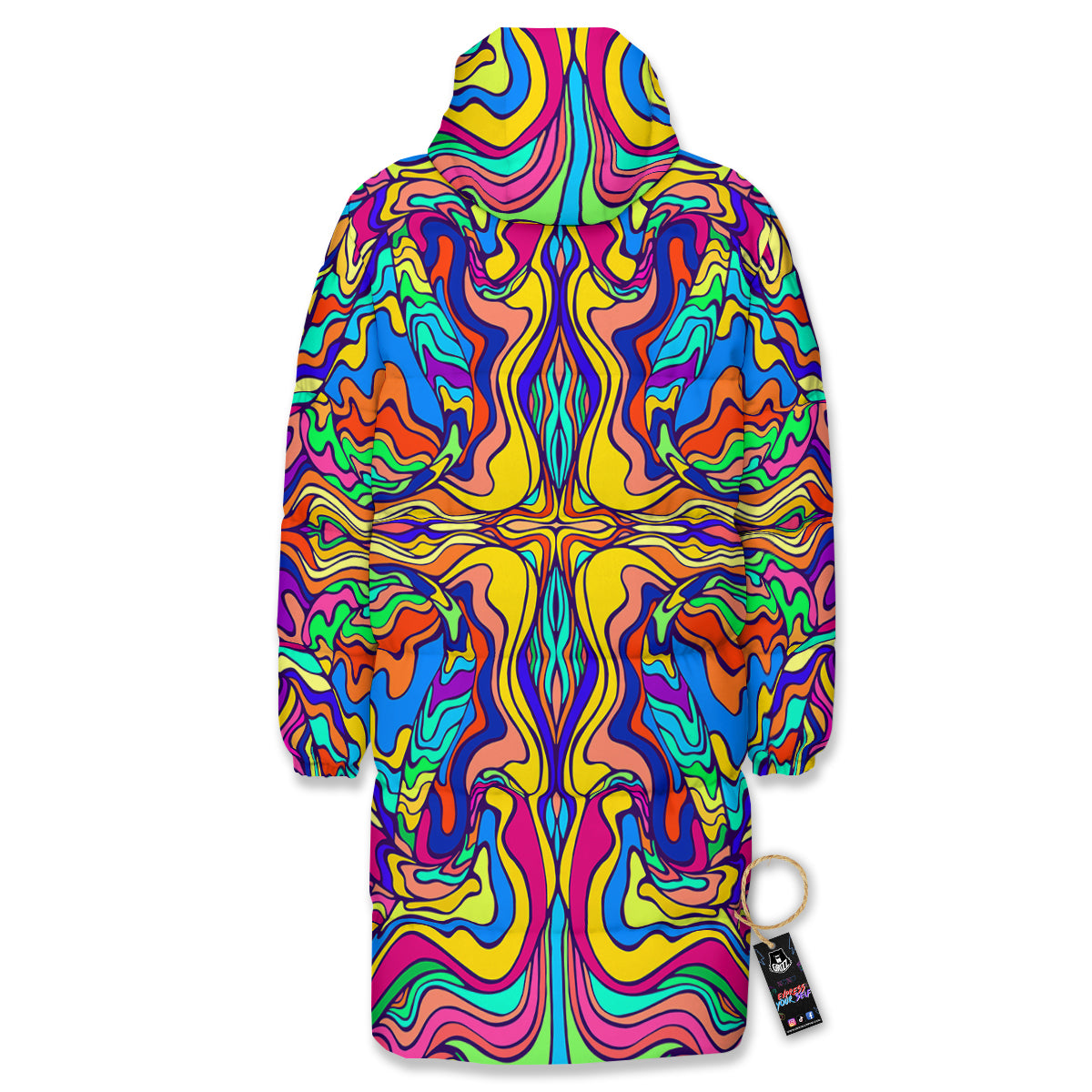 Psychedelic Colorful Fractal Mirror Print Long Down Jacket