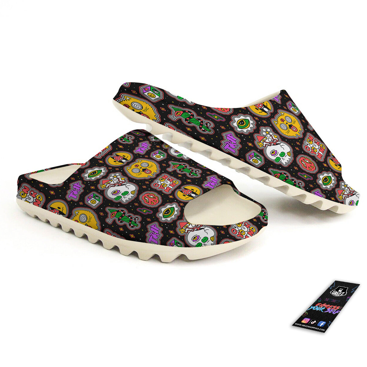 Psychedelic Funny Crazy Colorful Print Pattern Sandals-grizzshop