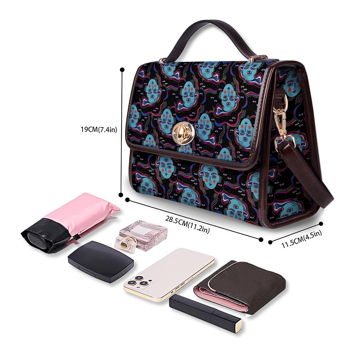 Psychedelic Hippie Retro Print Pattern Women's Satchel Bag
