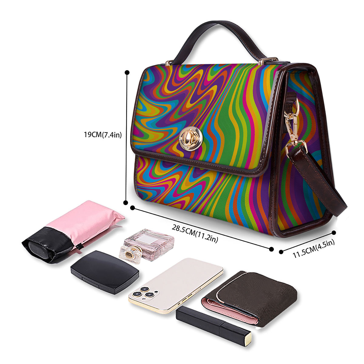 Psychedelic Rainbow Print Pattern Women's Satchel Bag