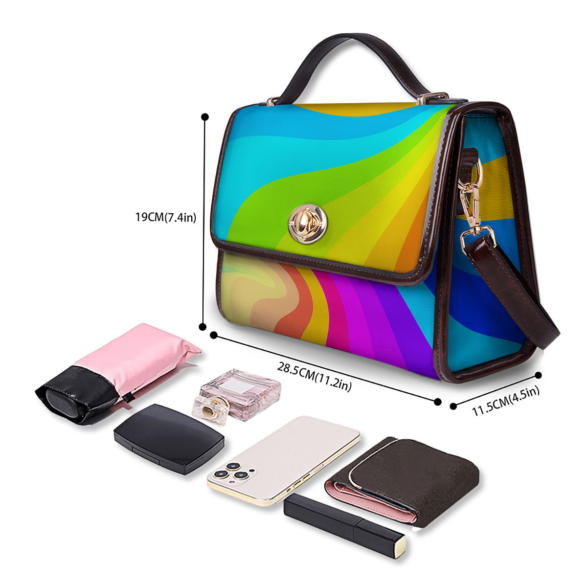 Psychedelic Rainbow Torus Print Women's Satchel Bag