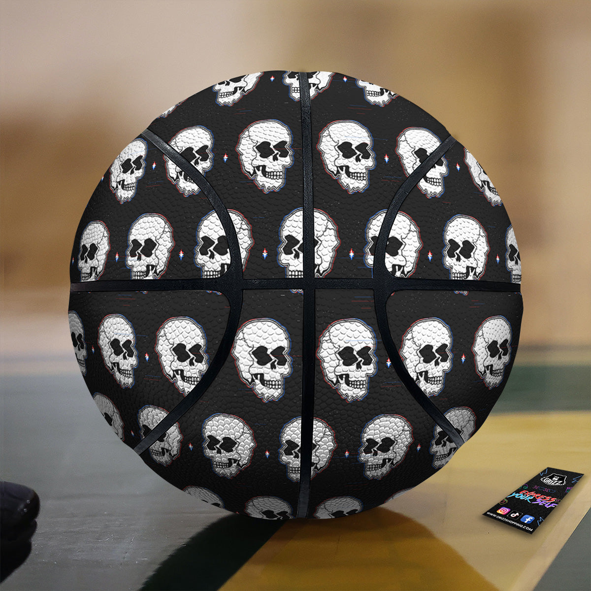 Psychedelic Skull Glitch Print Pattern Basketball