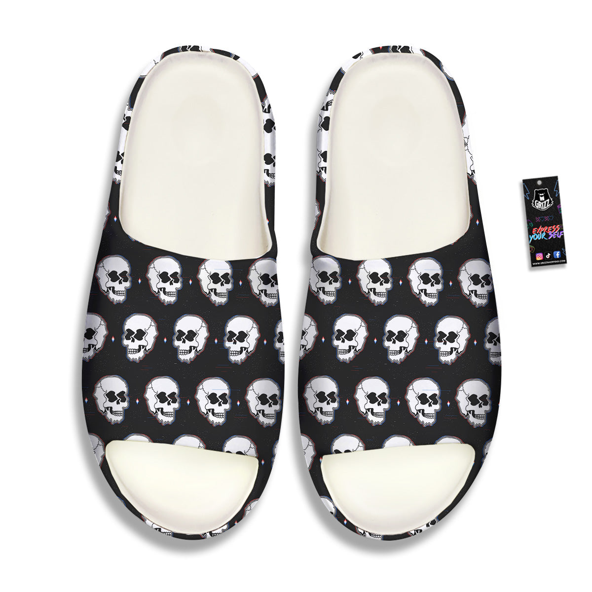Psychedelic Skull Glitch Print Pattern Sandals-grizzshop