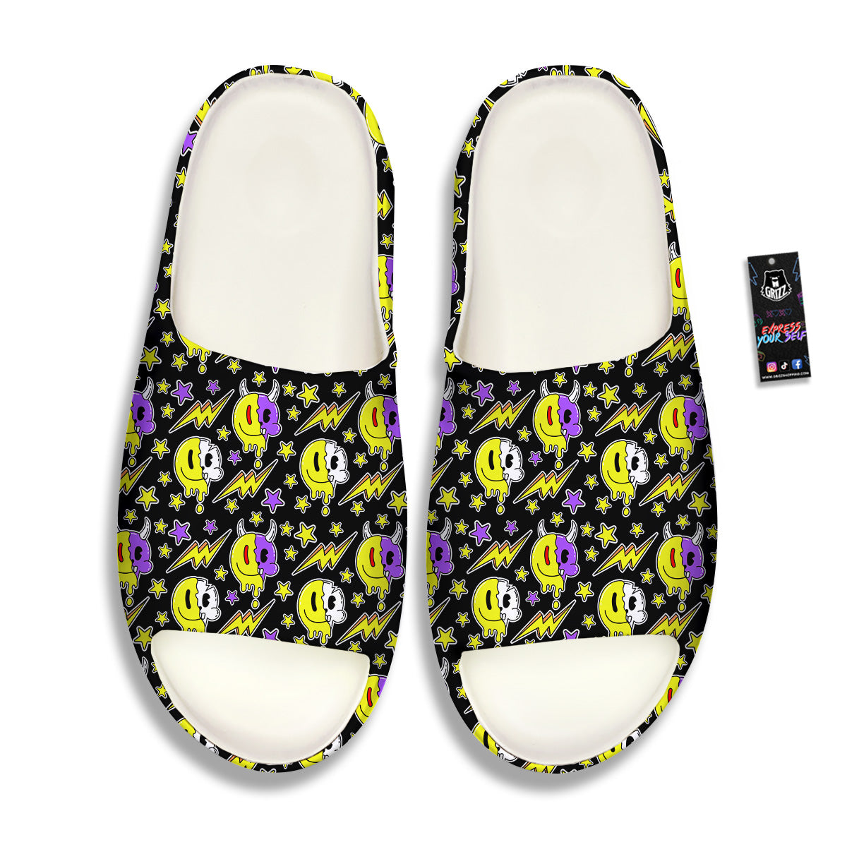 Psychedelic Trippy Acid Emoji Print Pattern Sandals-grizzshop