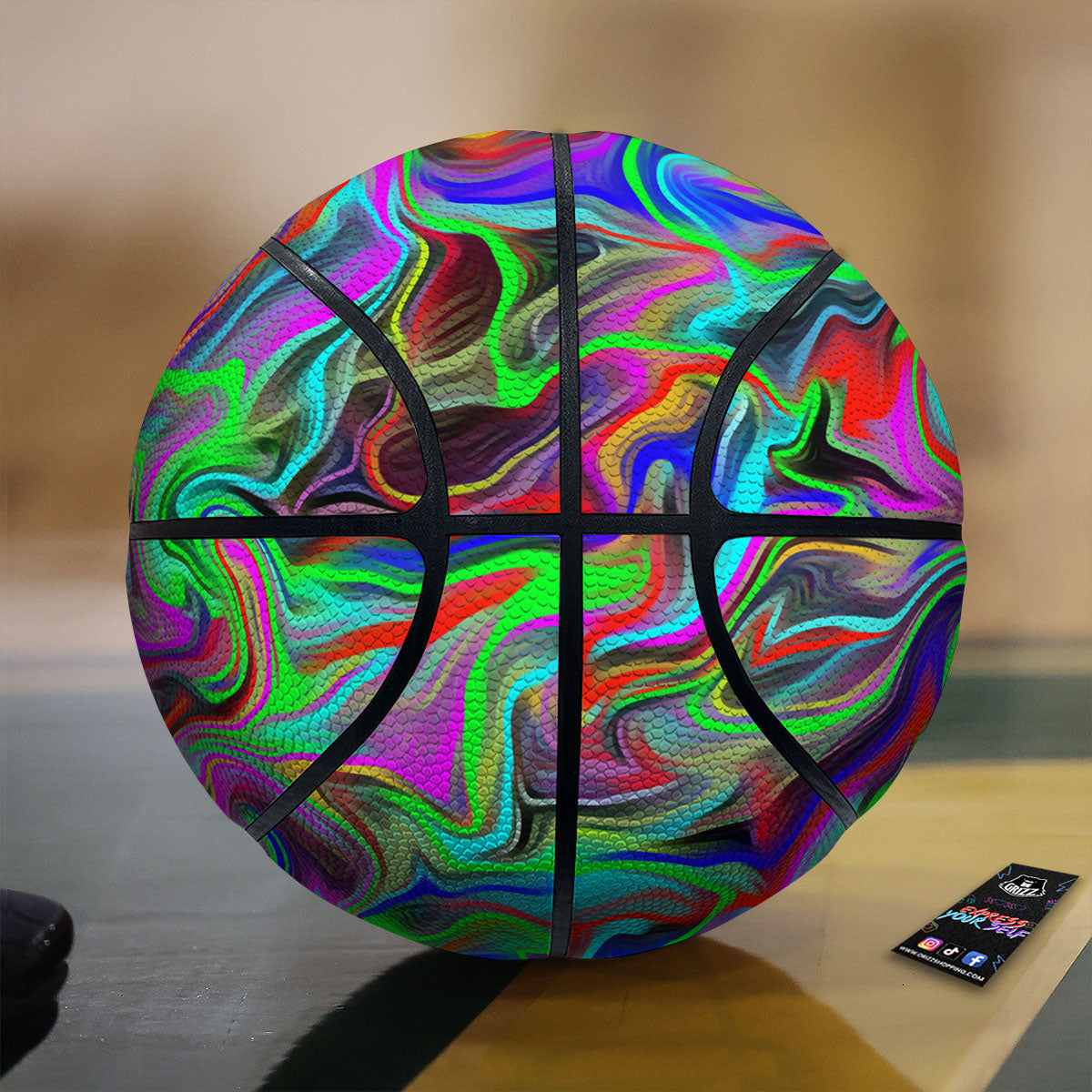 Psychedelic Trippy Neon Green Print Basketball