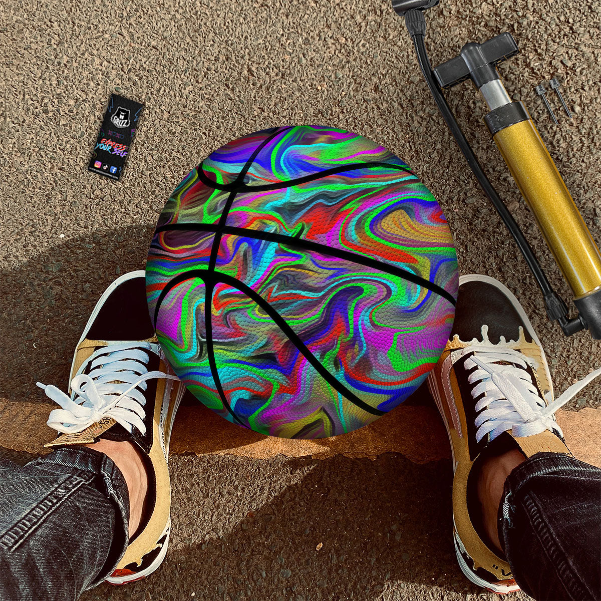Psychedelic Trippy Neon Green Print Basketball
