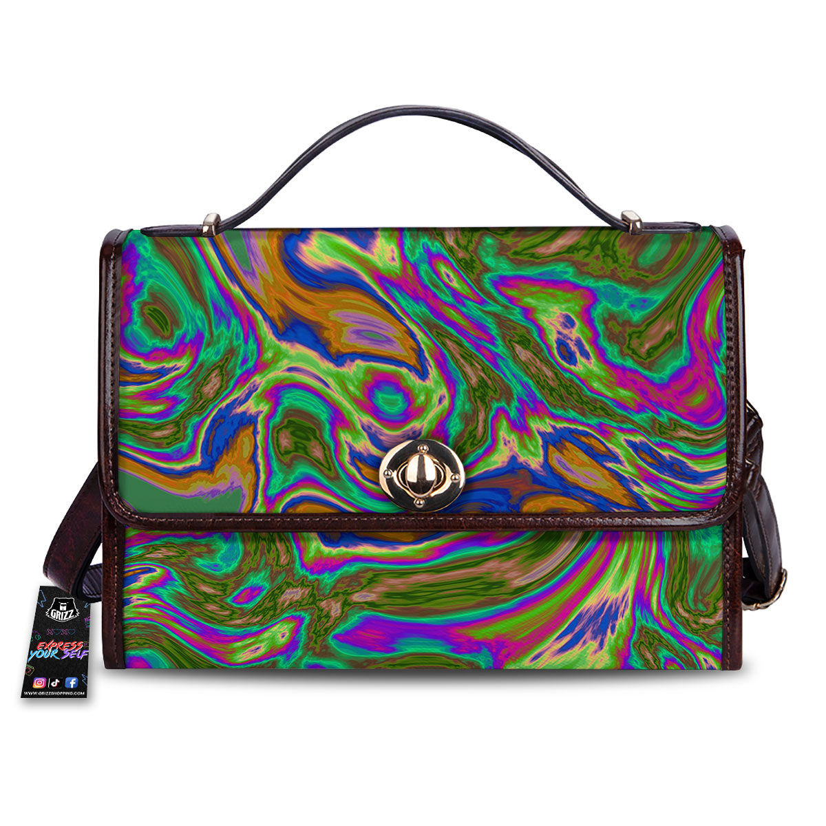 Psychedelic Trippy Purple Green Print Women's Satchel Bag