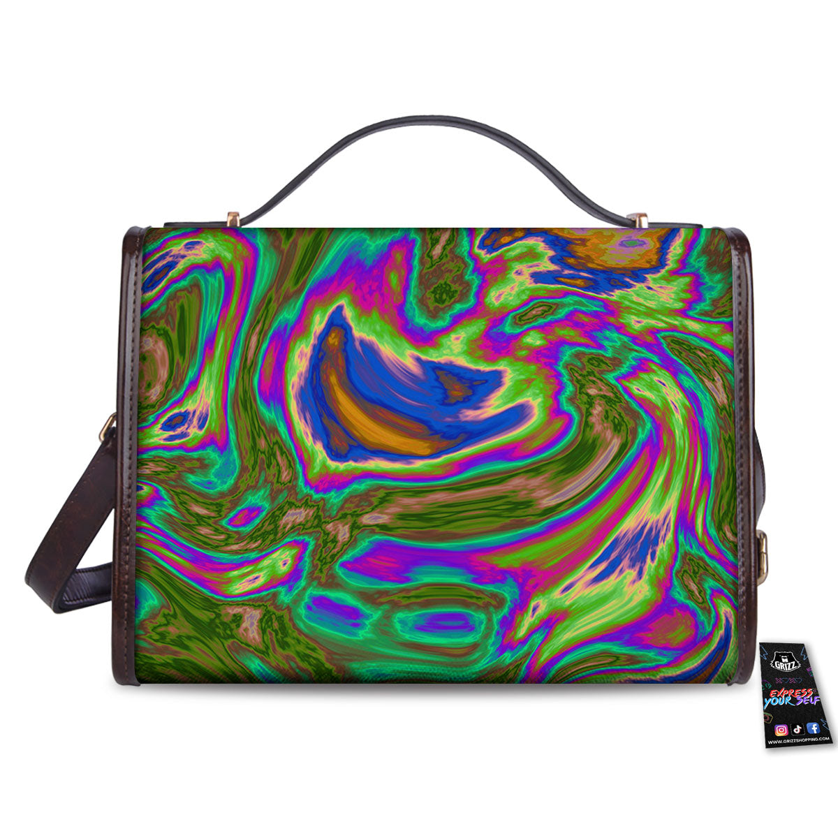 Psychedelic Trippy Purple Green Print Women's Satchel Bag