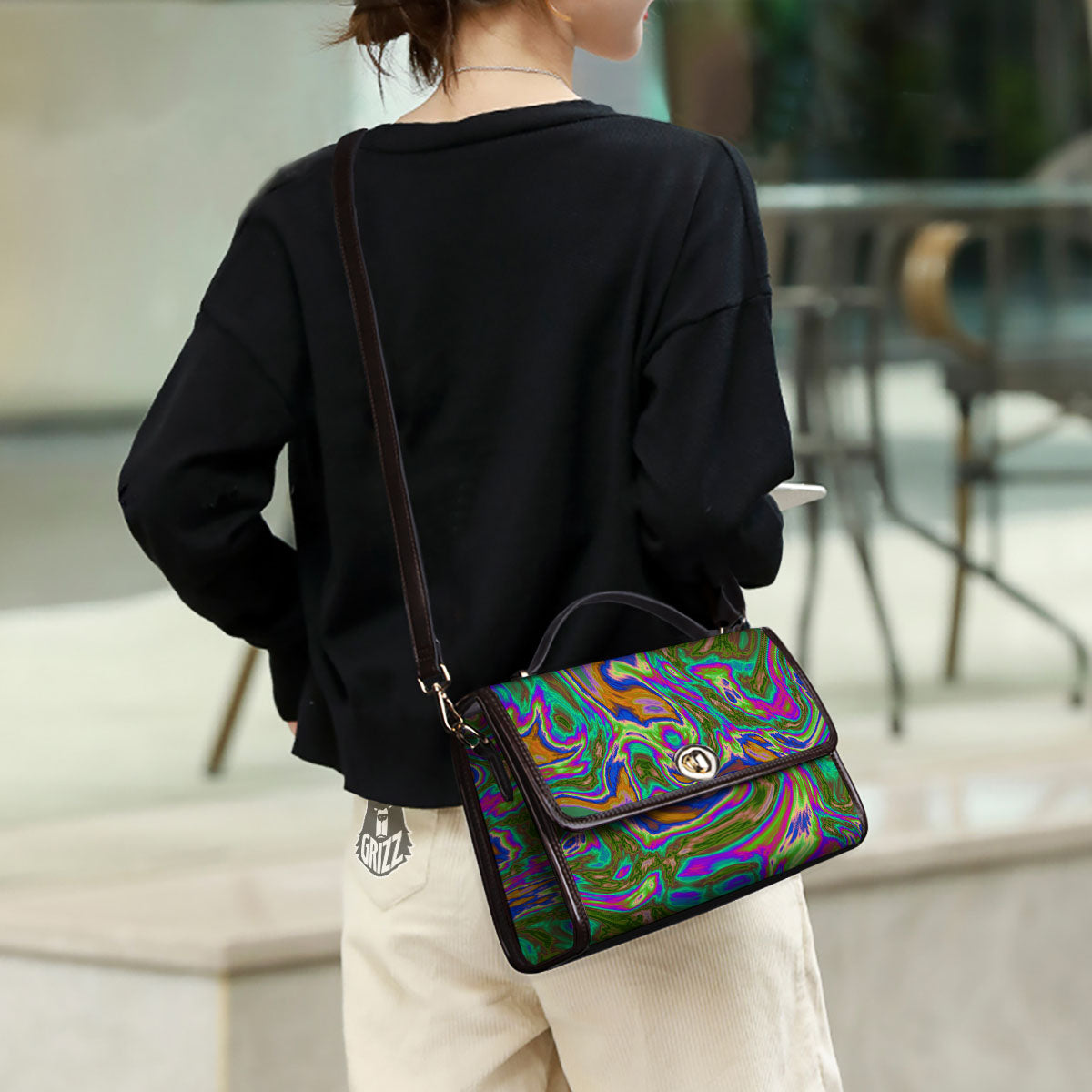 Psychedelic Trippy Purple Green Print Women's Satchel Bag