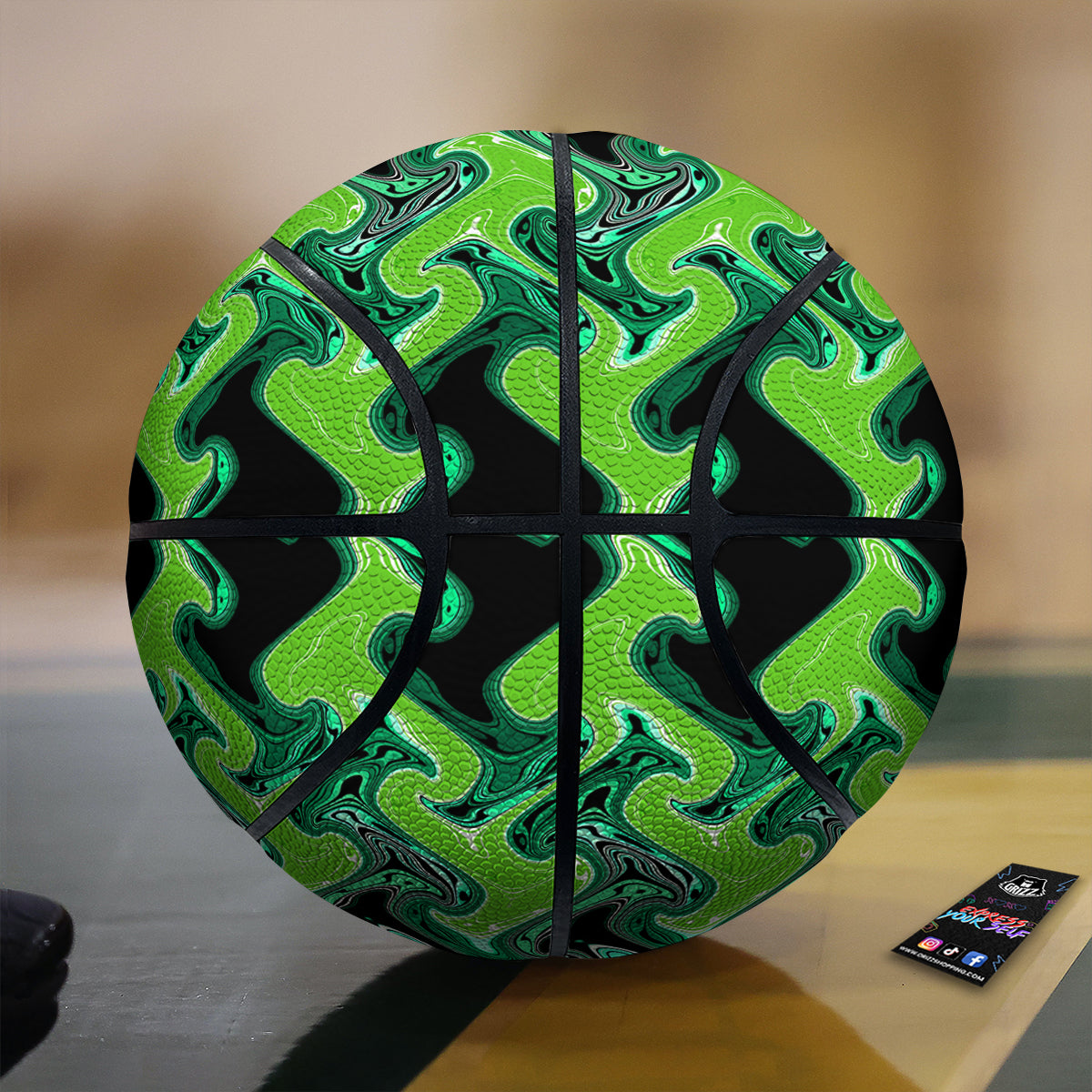 Psychedelic Wave Liquid Green Print Basketball