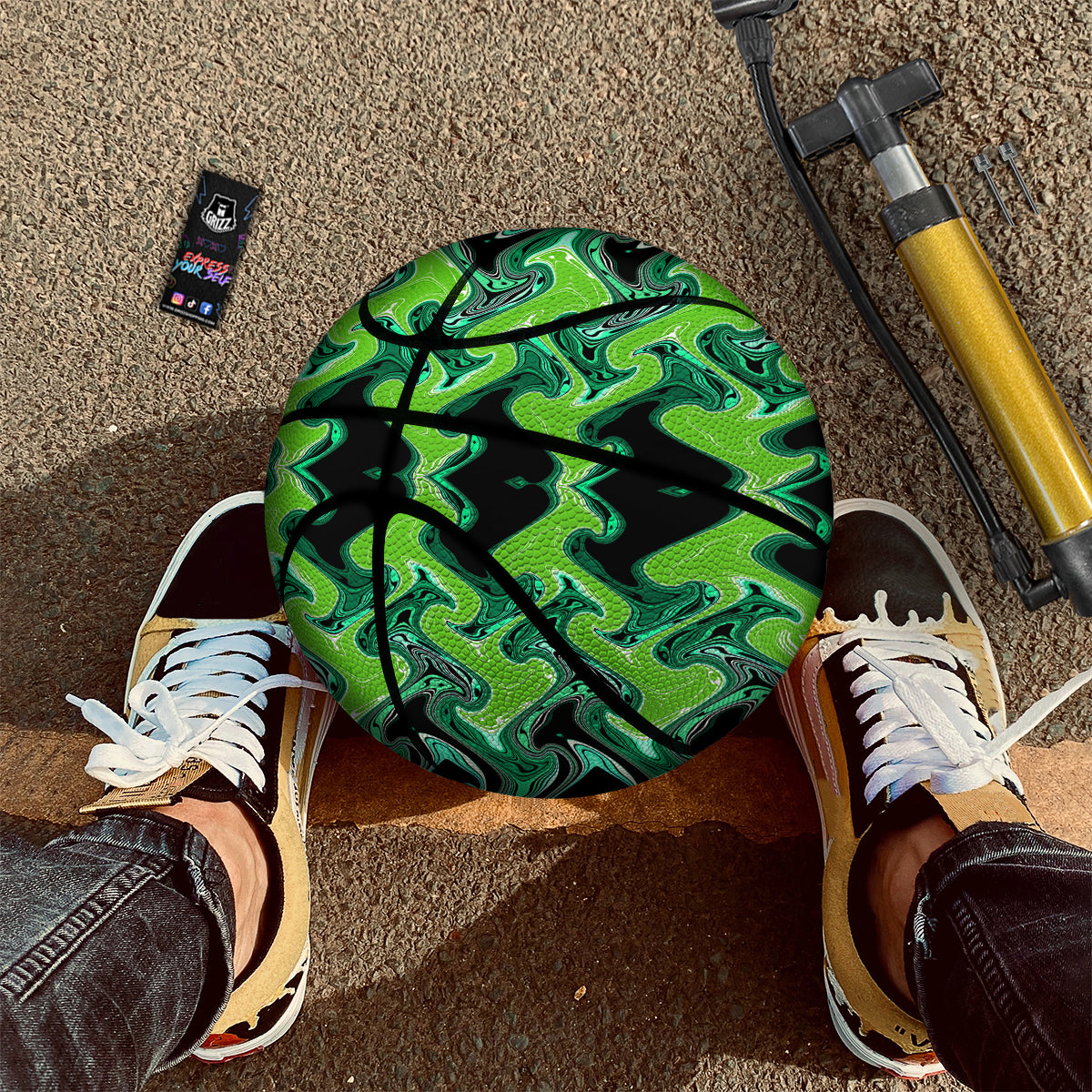 Psychedelic Wave Liquid Green Print Basketball