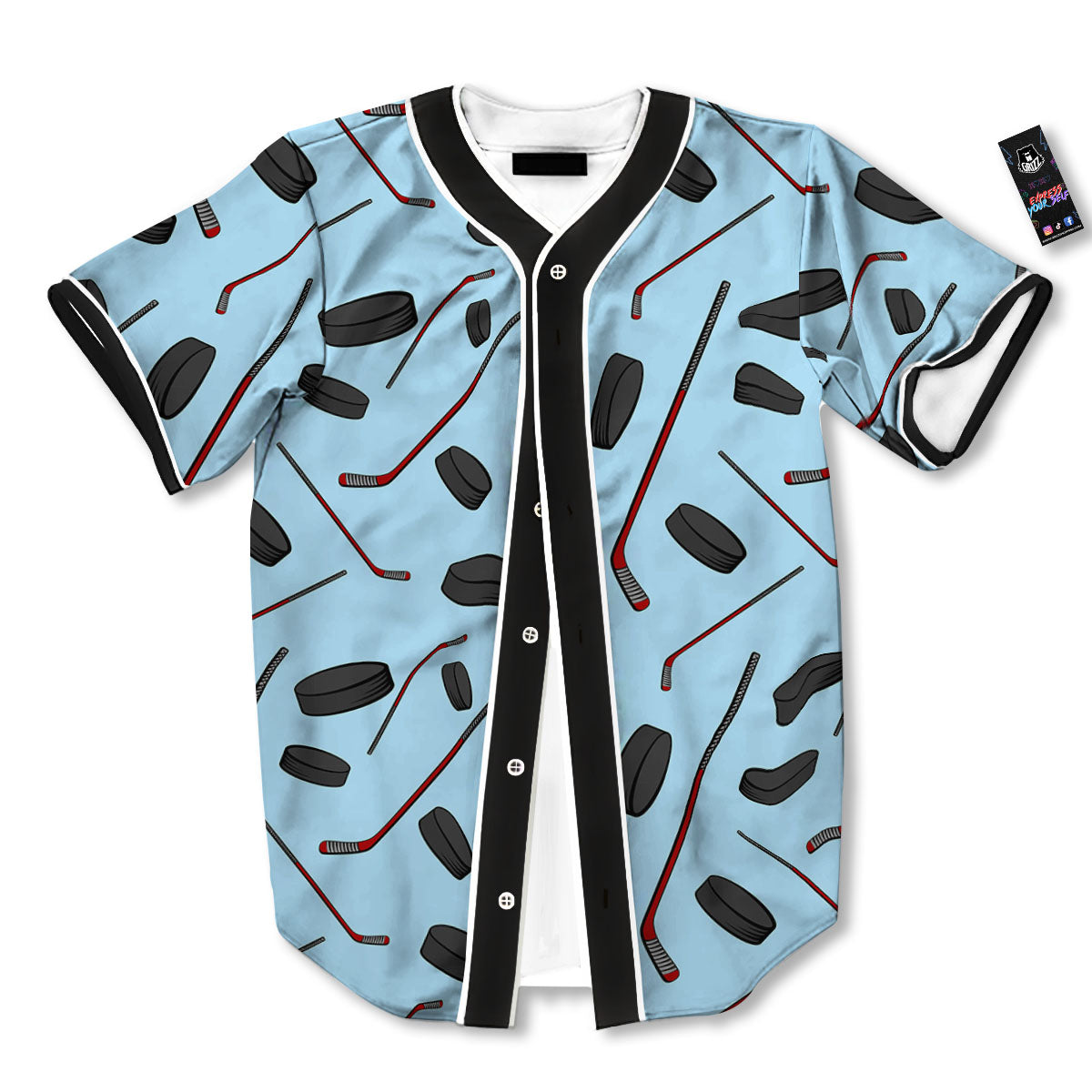 Puck And Hockey Stick Print Pattern Baseball Jersey-grizzshop