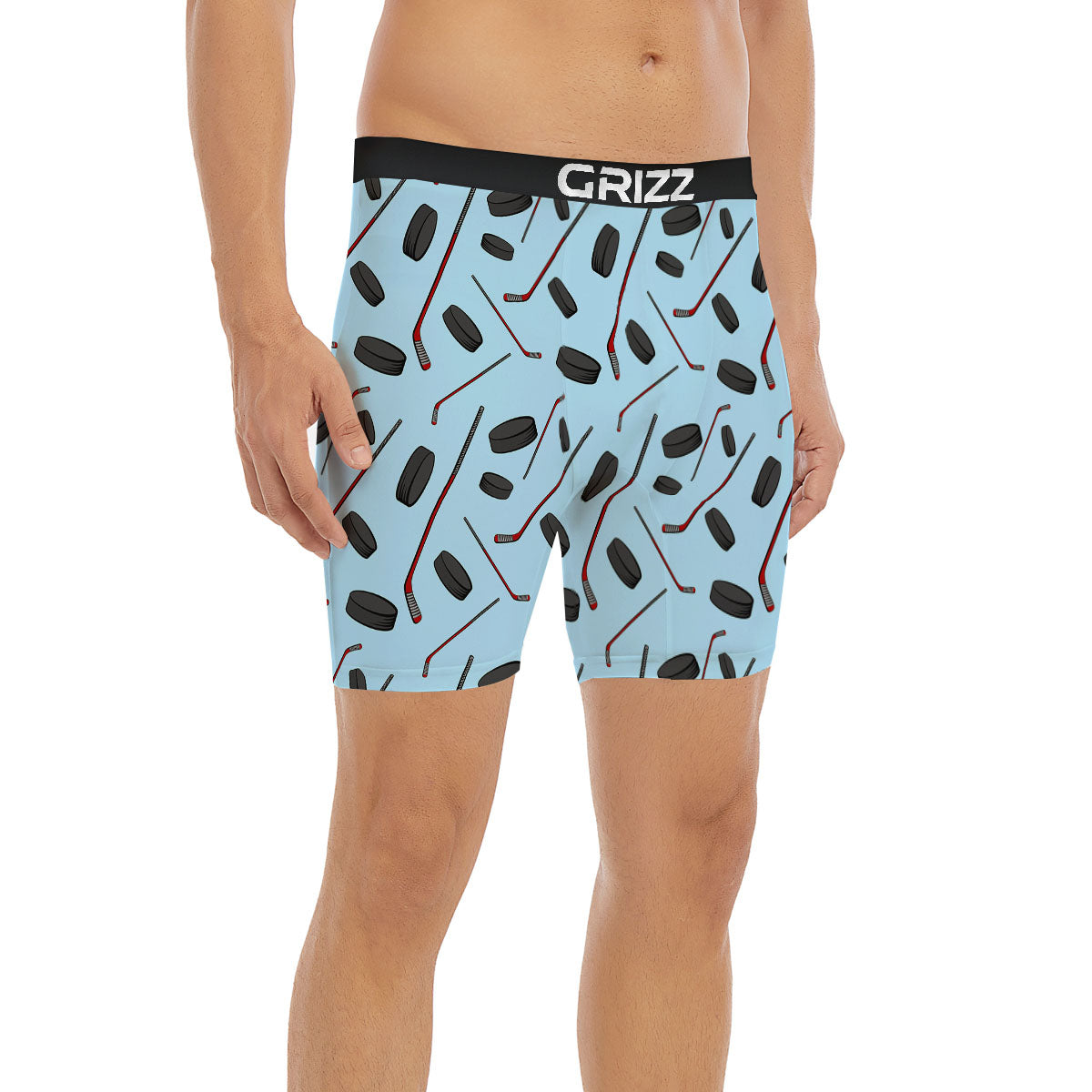 Puck And Hockey Stick Print Pattern Boxer Briefs-grizzshop