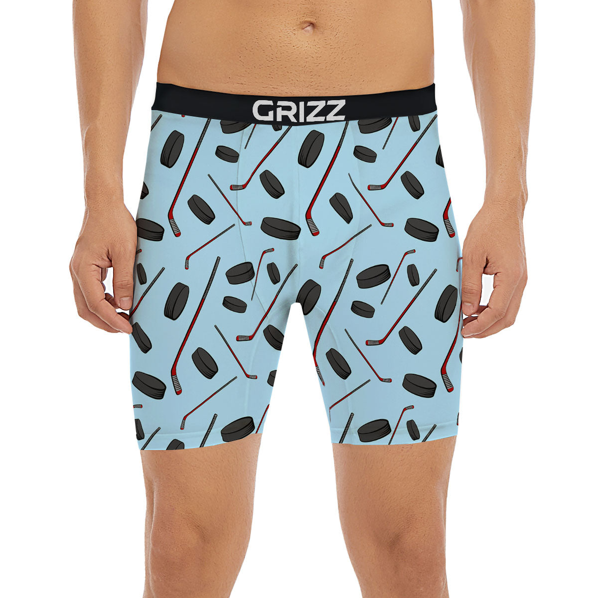 Puck And Hockey Stick Print Pattern Boxer Briefs-grizzshop