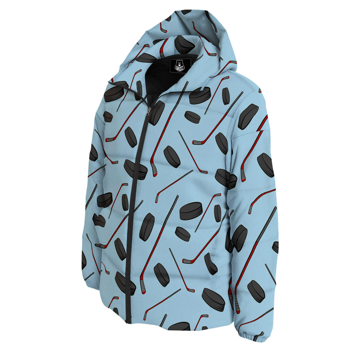 Puck And Hockey Stick Print Pattern Down Jacket-grizzshop