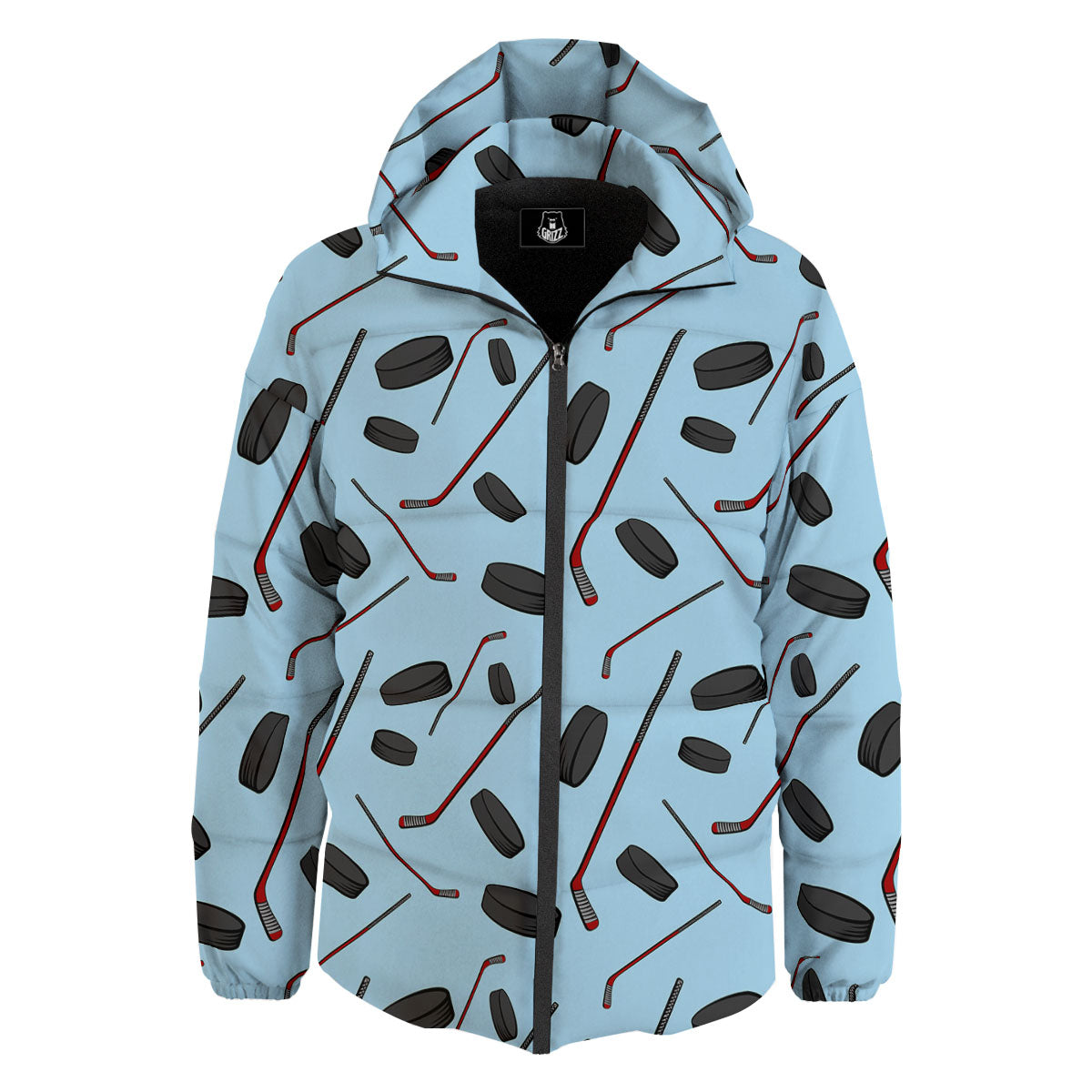 Puck And Hockey Stick Print Pattern Down Jacket-grizzshop