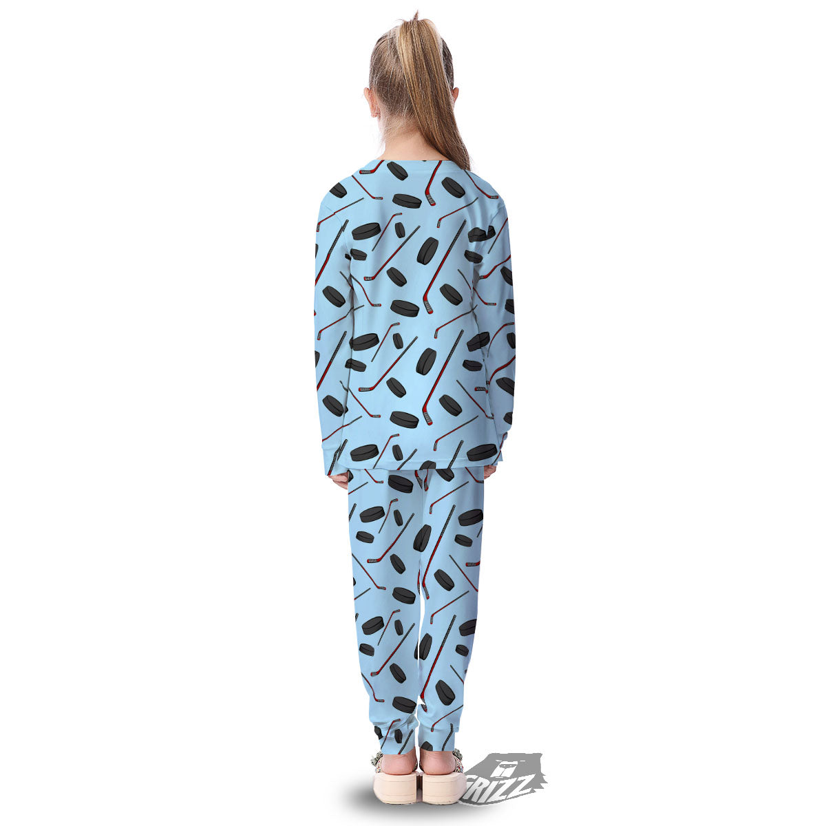 Puck And Hockey Stick Print Pattern Kid's Pajamas-grizzshop