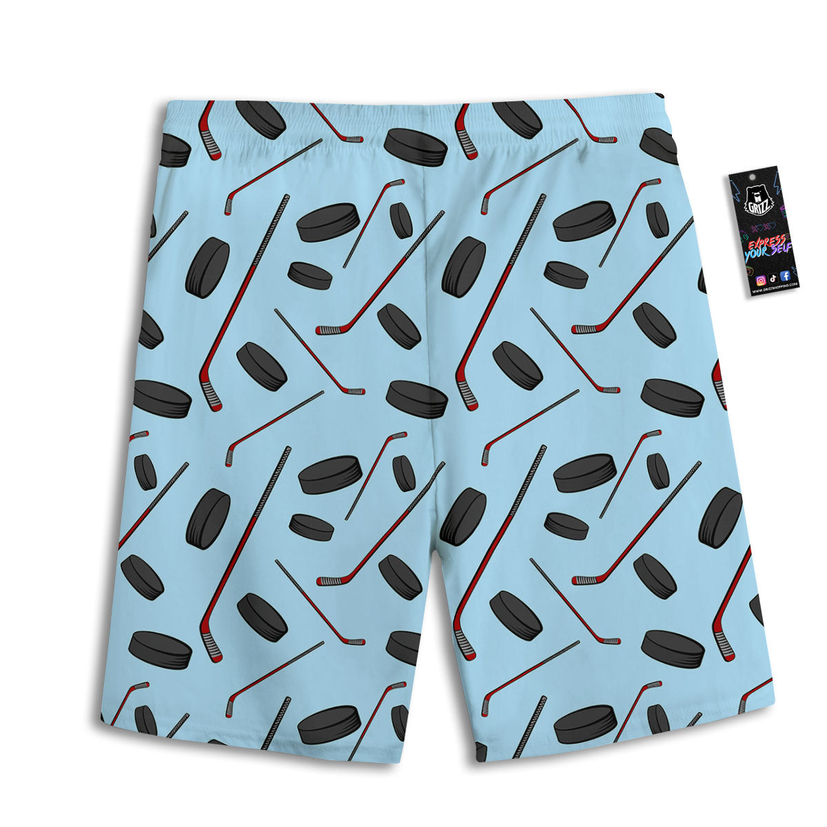 Puck And Hockey Stick Print Pattern Men's Athletic Shorts