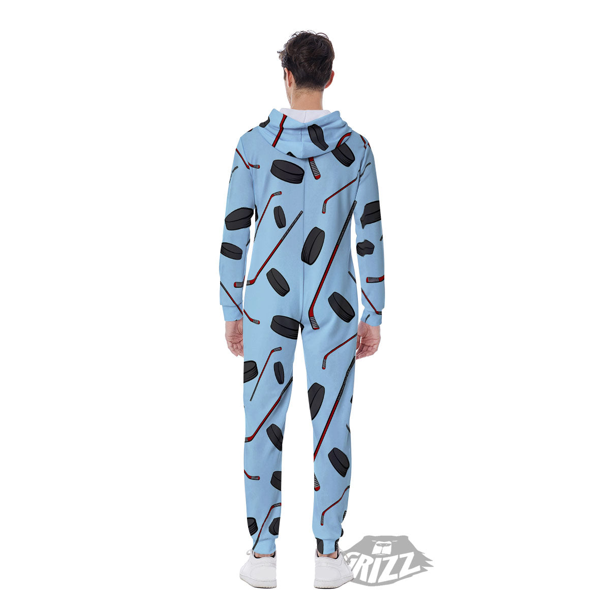 Puck And Hockey Stick Print Pattern Men's Jumpsuit-grizzshop