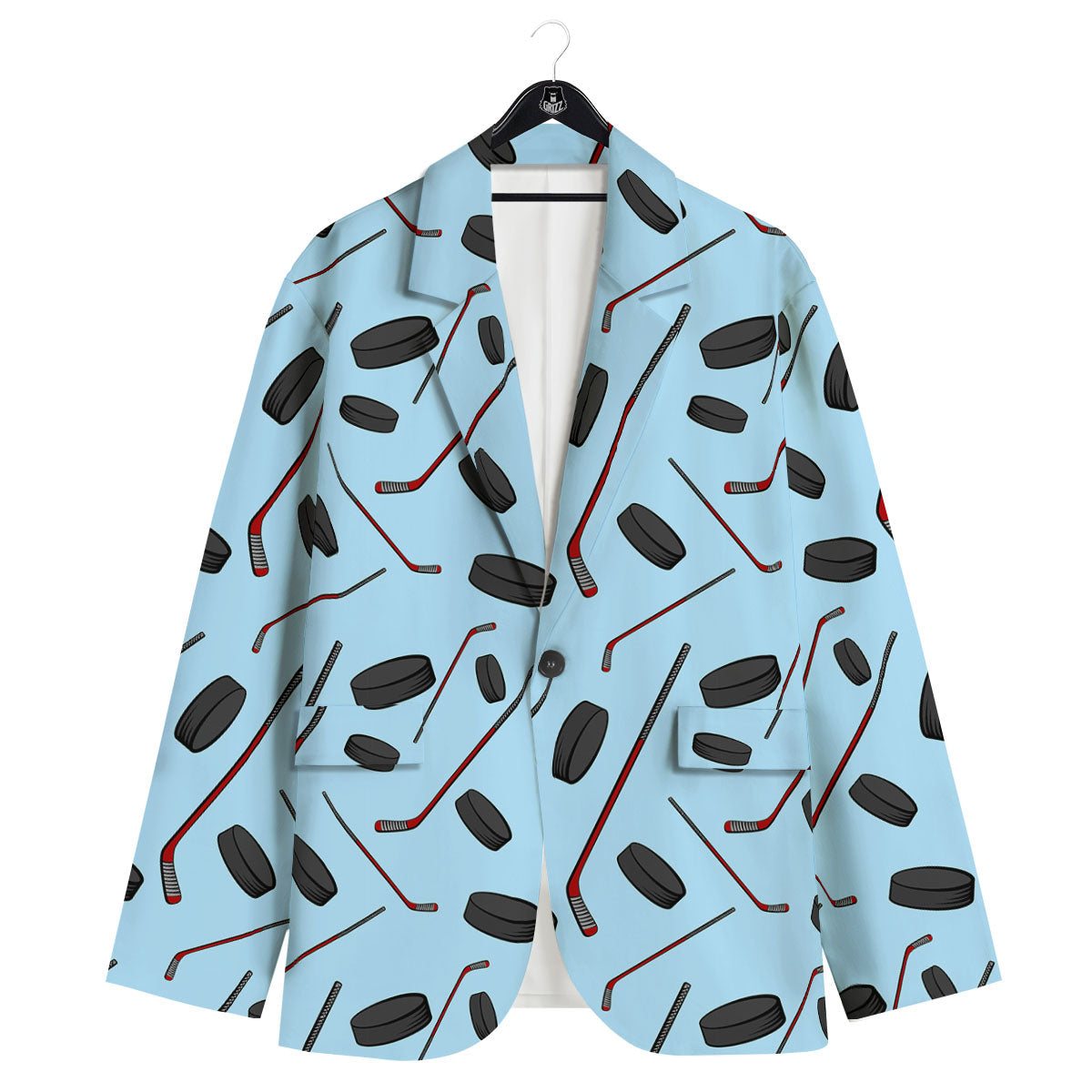 Puck And Hockey Stick Print Pattern Men's Sport Coat-grizzshop