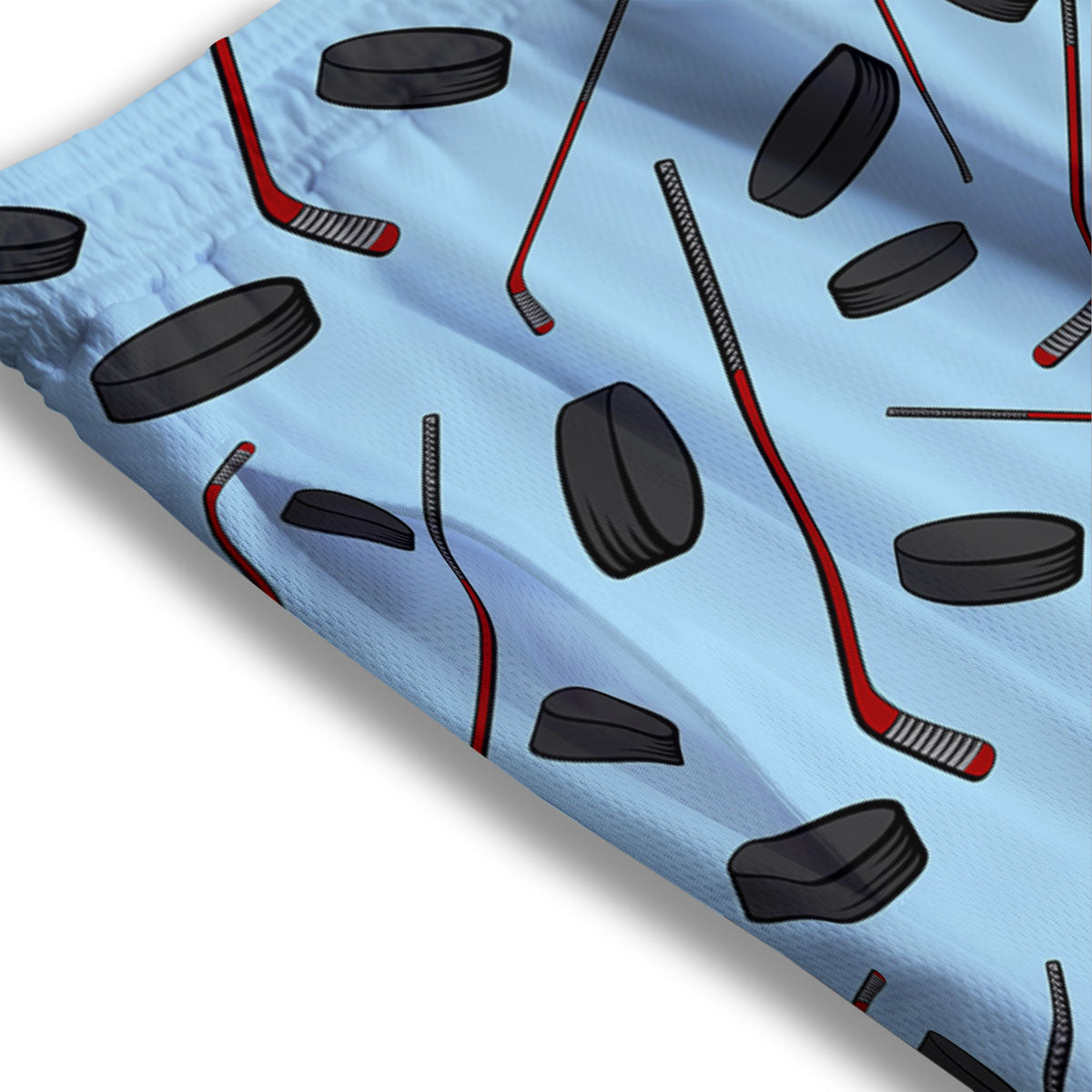 Puck And Hockey Stick Print Pattern Mesh Shorts
