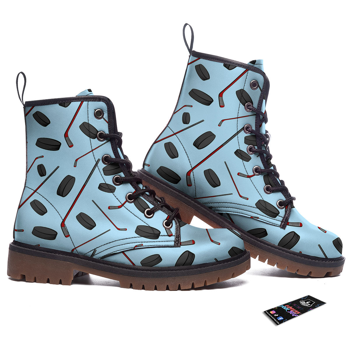 Puck And Hockey Stick Print Pattern Work Boots-grizzshop