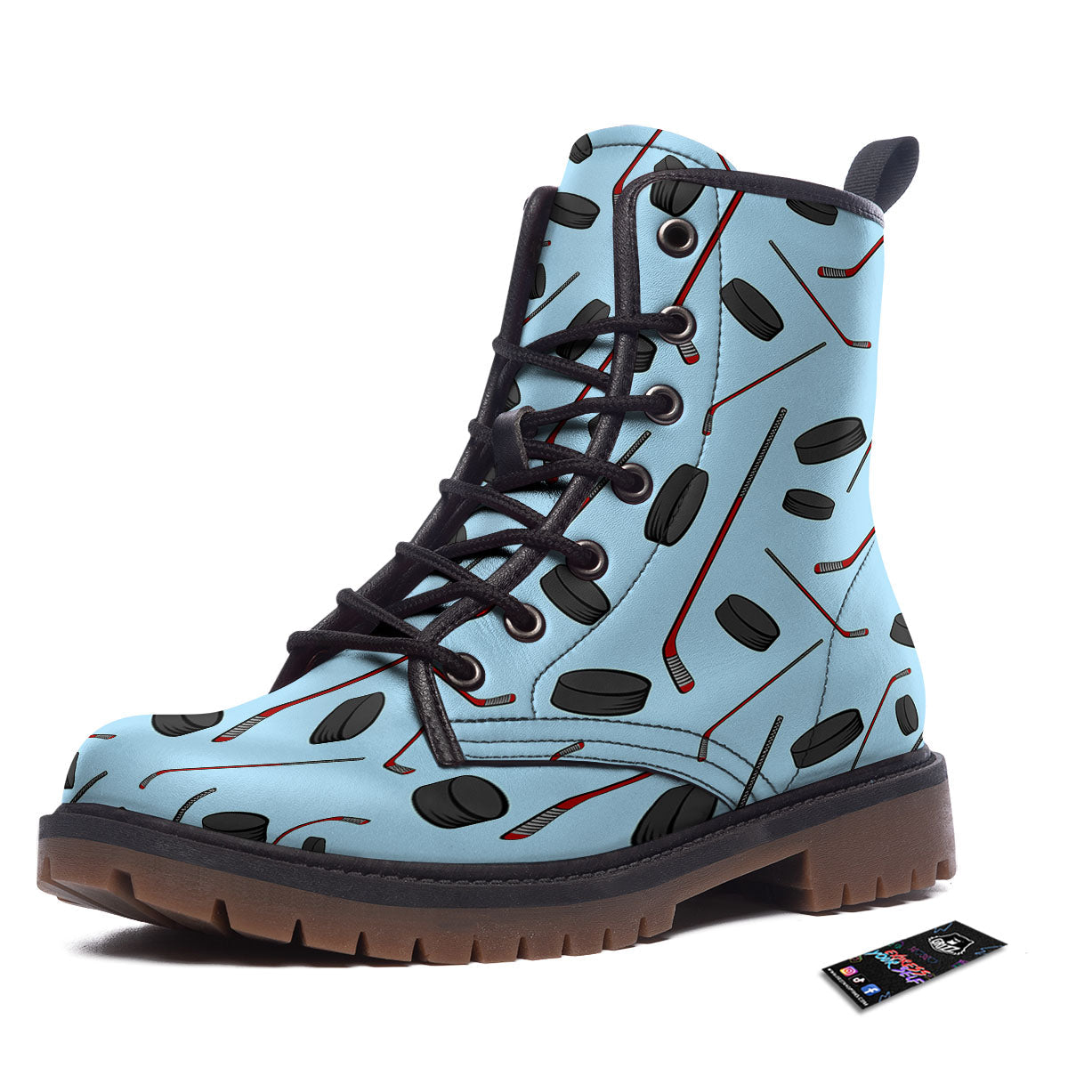Puck And Hockey Stick Print Pattern Work Boots-grizzshop