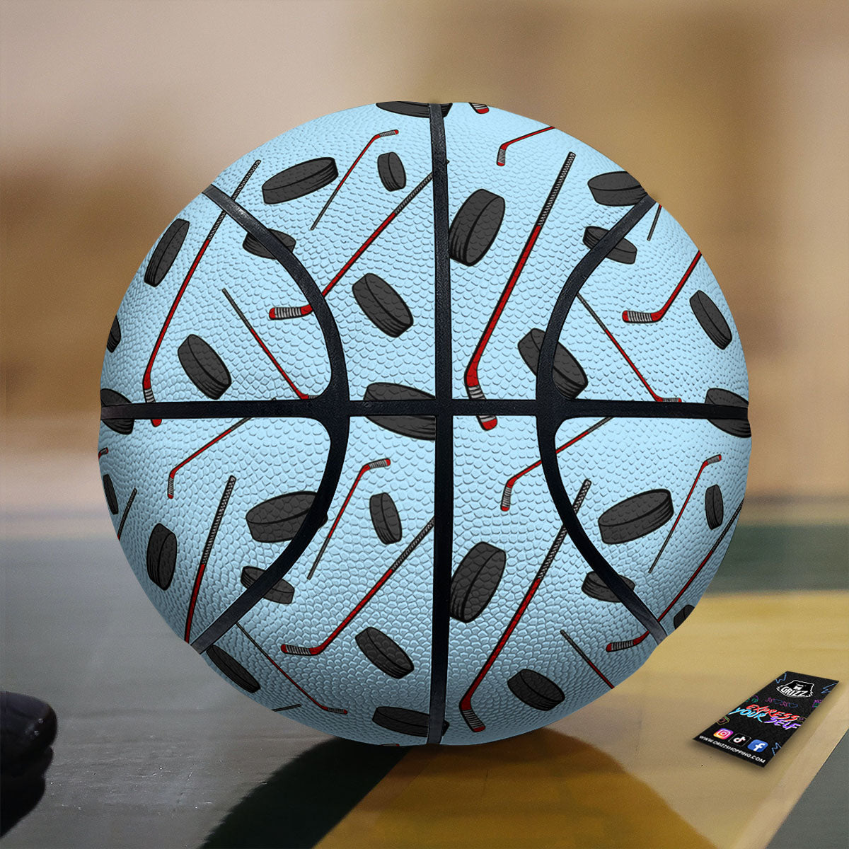 Puck And Hockey Stick Print Pattern Basketball