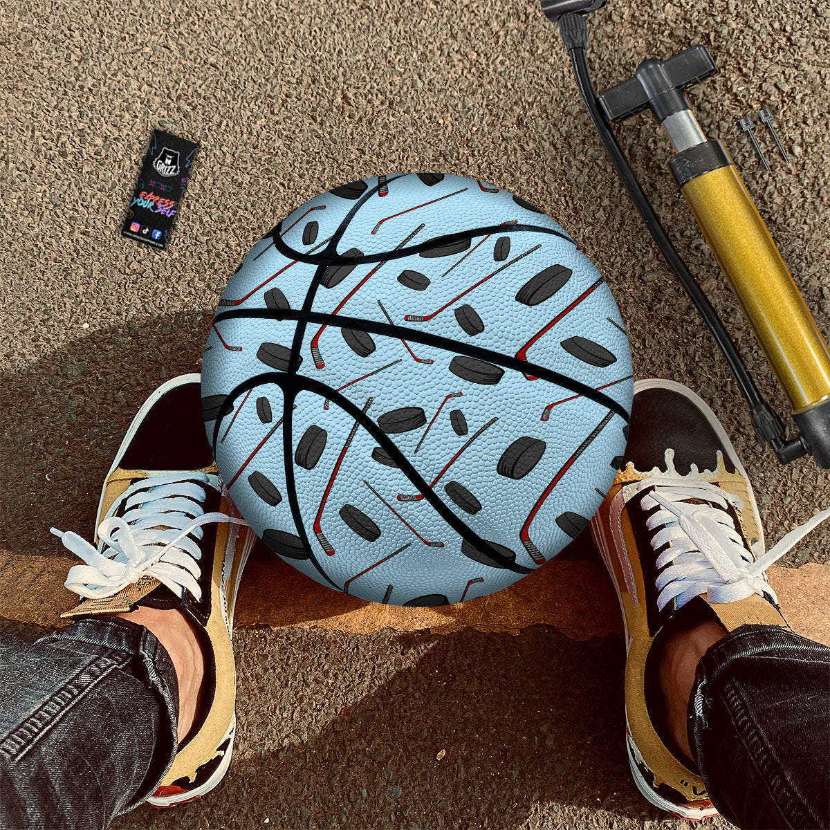 Puck And Hockey Stick Print Pattern Basketball