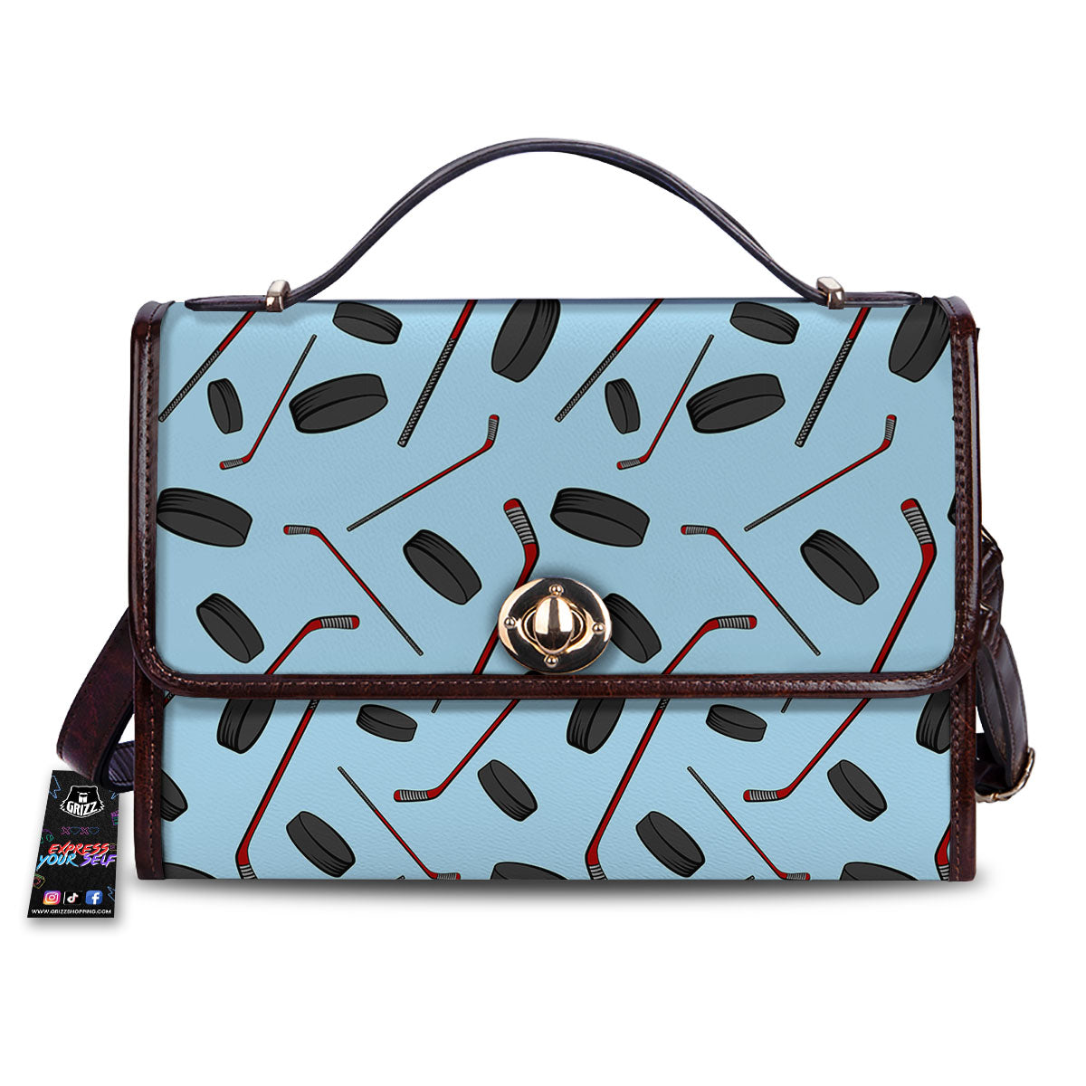 Puck And Hockey Stick Print Pattern Women's Satchel Bag