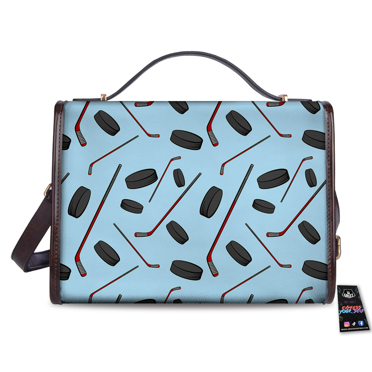 Puck And Hockey Stick Print Pattern Women's Satchel Bag