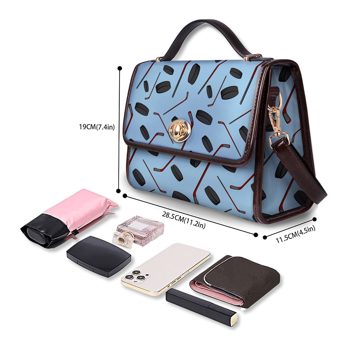 Puck And Hockey Stick Print Pattern Women's Satchel Bag