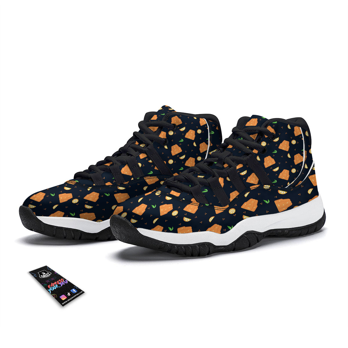 Pudding Orange Print Pattern Black Bball Shoes-grizzshop