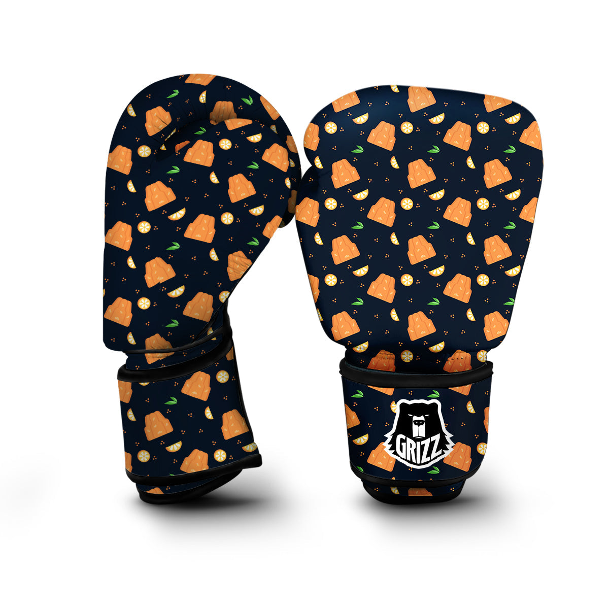 Pudding Orange Print Pattern Boxing Gloves-grizzshop