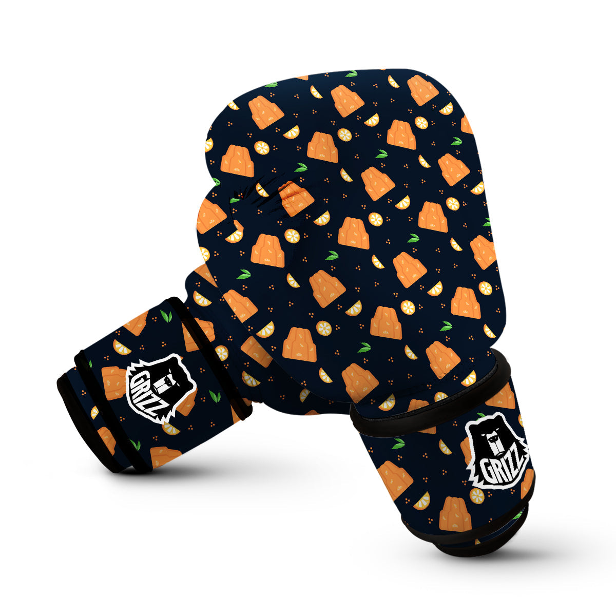 Pudding Orange Print Pattern Boxing Gloves-grizzshop