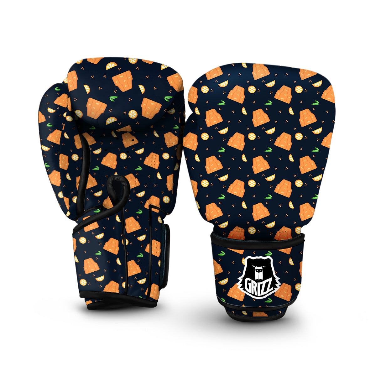 Pudding Orange Print Pattern Boxing Gloves-grizzshop