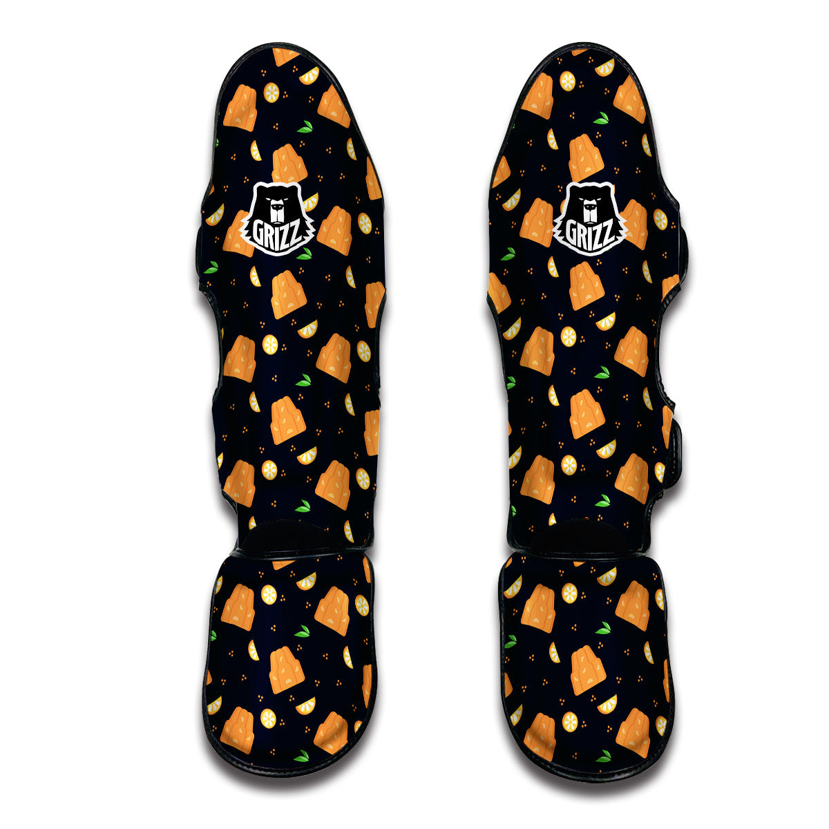 Pudding Orange Print Pattern Muay Thai Shin Guards-grizzshop