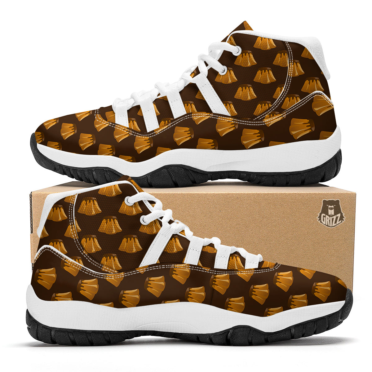 Pudding Print Pattern White Bball Shoes-grizzshop