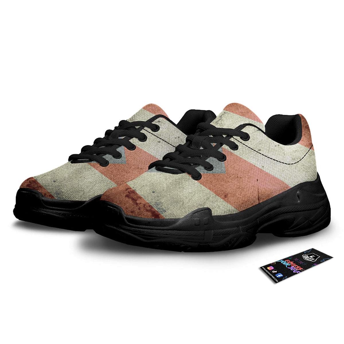 Puerto Rican Flag Grunge Print Black Chunky Shoes-grizzshop