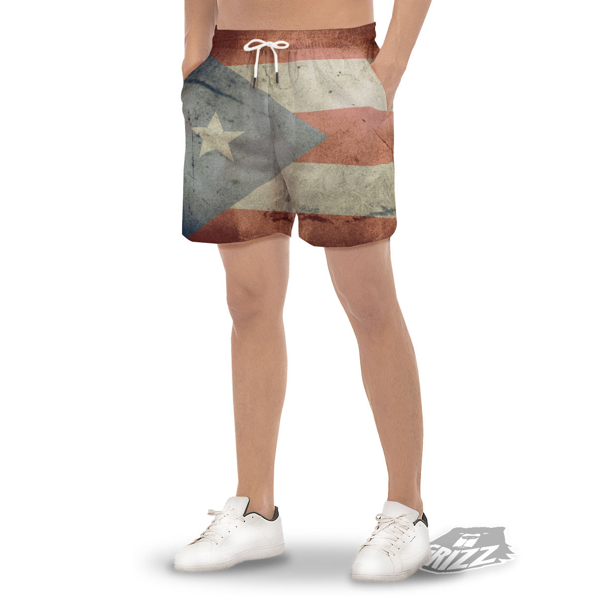 Puerto Rican Flag Grunge Print Men's Gym Shorts-grizzshop