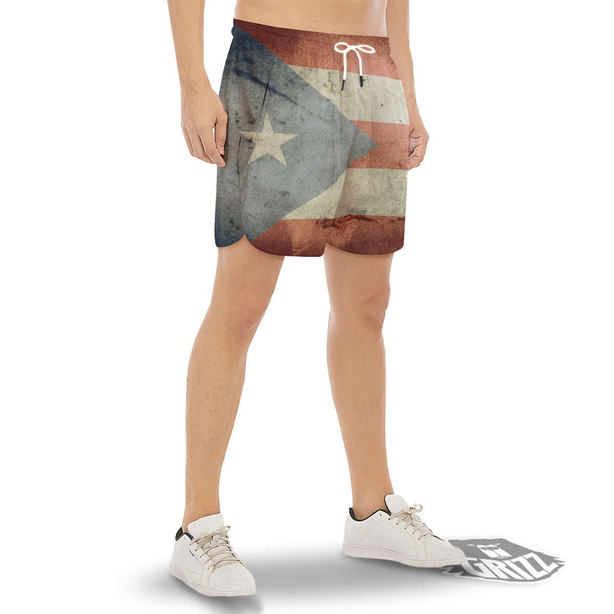 Puerto Rican Flag Grunge Print Men's Gym Shorts-grizzshop